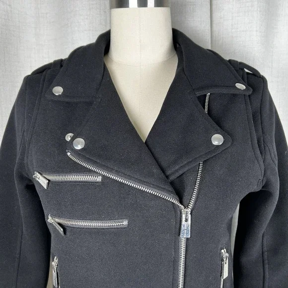 Anine Bing Women's Medium Felt Moto Classic Jacket Black Biker Zippers Punk Rock - Picture 2 of 11